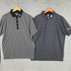 Lot Of 2 FootJoy Golf Polo Mens Large Gray Athletic Fit Shirt Green Meadow Club